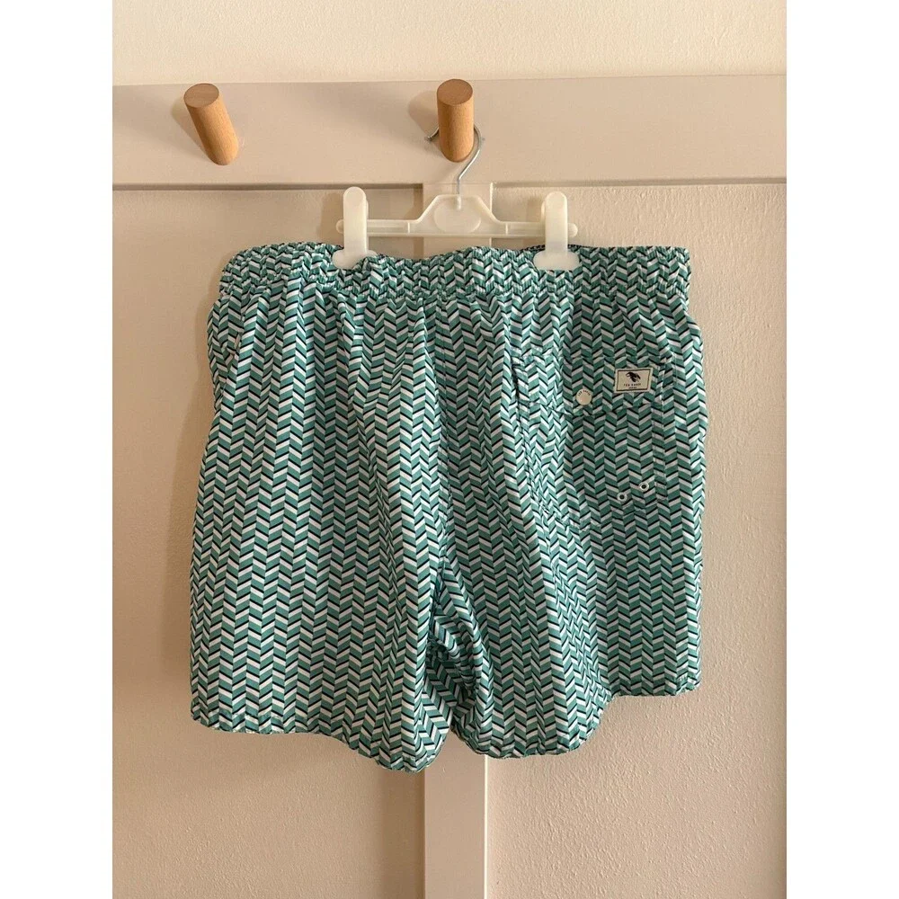 Ted Baker Swim Trunks Mens 6 XXL Teal Chevron Geometric Lobster Logo Mesh Lined